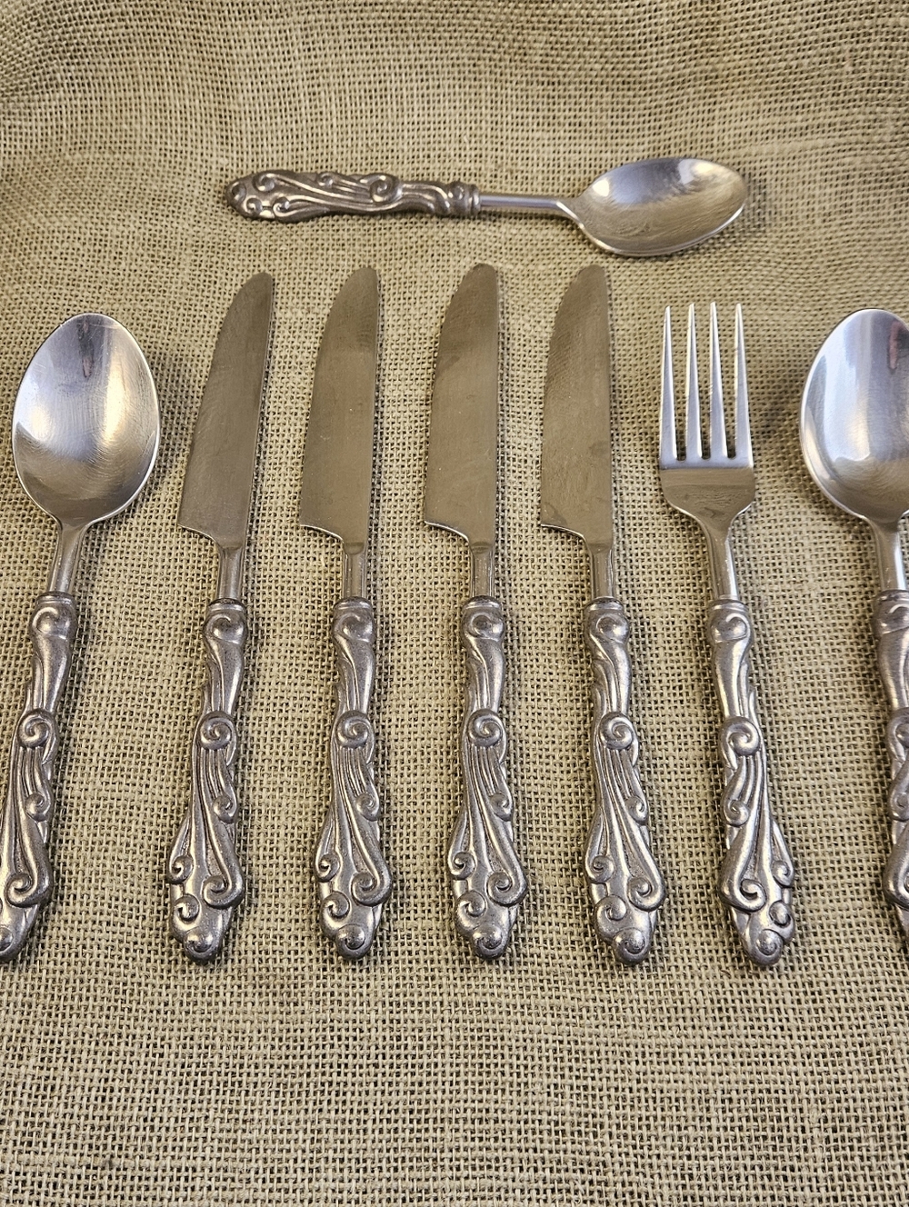 Pottery Barn Wave Pewter Handle Flatware Mixed Lot Of 10Replacement Discontinued